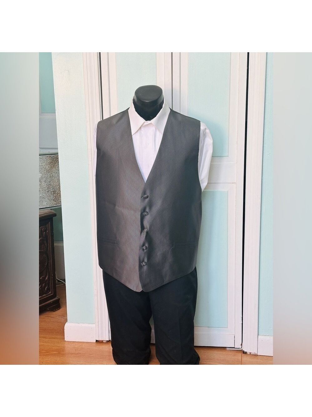 Asphalt Charcoal Gray Herringbone Closed Back Vest Wedding Prom Men’s 3X 3XL